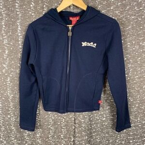 Vintage Y2K Mudd Full Zip Hooded Sweatshirt Blue Embroidered Logo Women's Medium